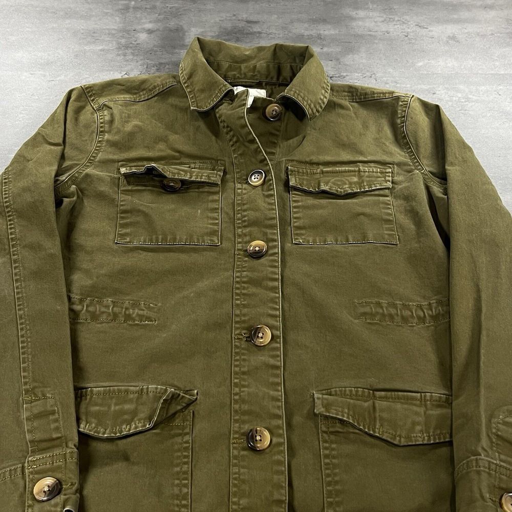 Lucky Brand Chore Jacket Women XS Green Army Cargo Barn Field Coat Button Snap